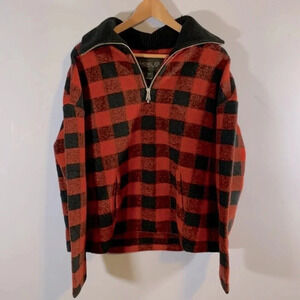 Rachel Zoe size large NWT red black Buffalo plaid gingham pullover sweater zip